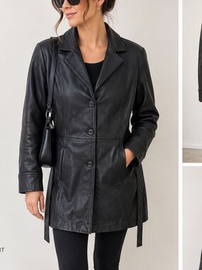 Wilsons Leather Women's Black Leather Button-Front Coat M
